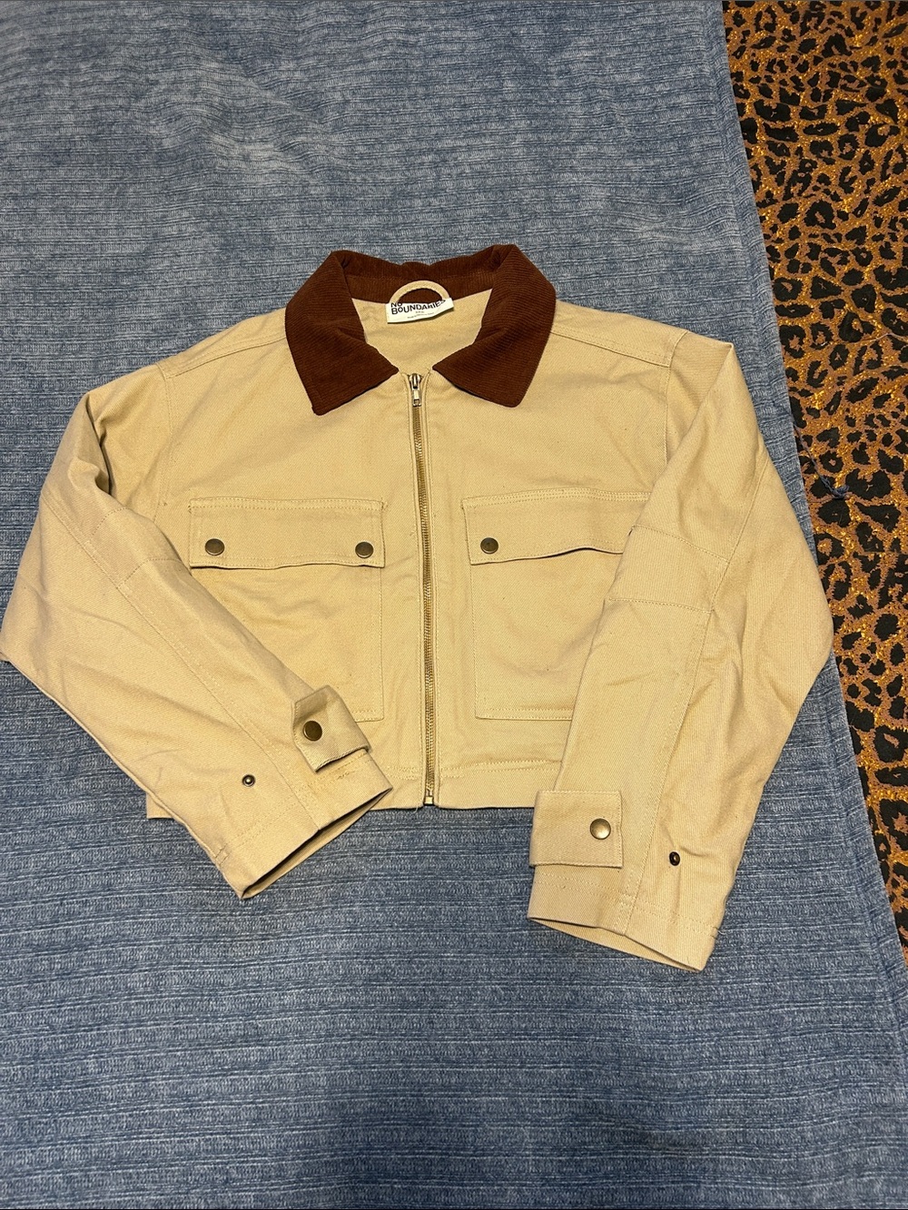 No Boundaries Beige Field Jacket with Brown Corduroy Collar